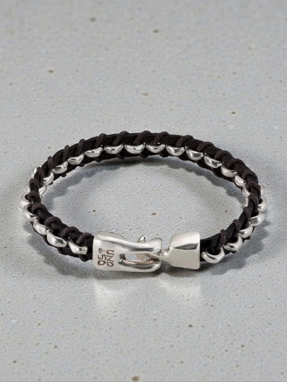 UNO de 50 Black/Brown Leather & Silver Chain Bracelet